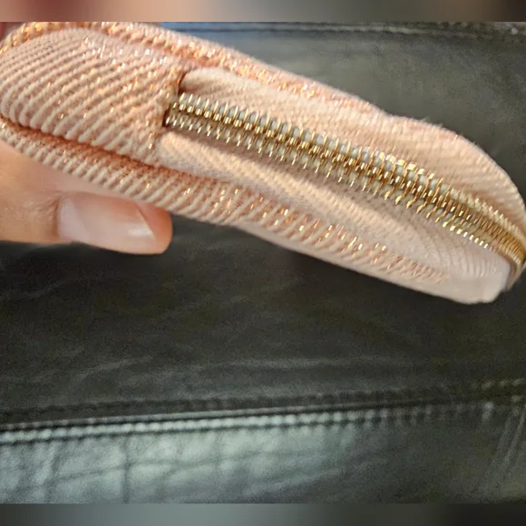 Coach Pink Shimmer zipper coin Pouch with Flower charm pull Rosegold NWOT - Picture 13 of 16